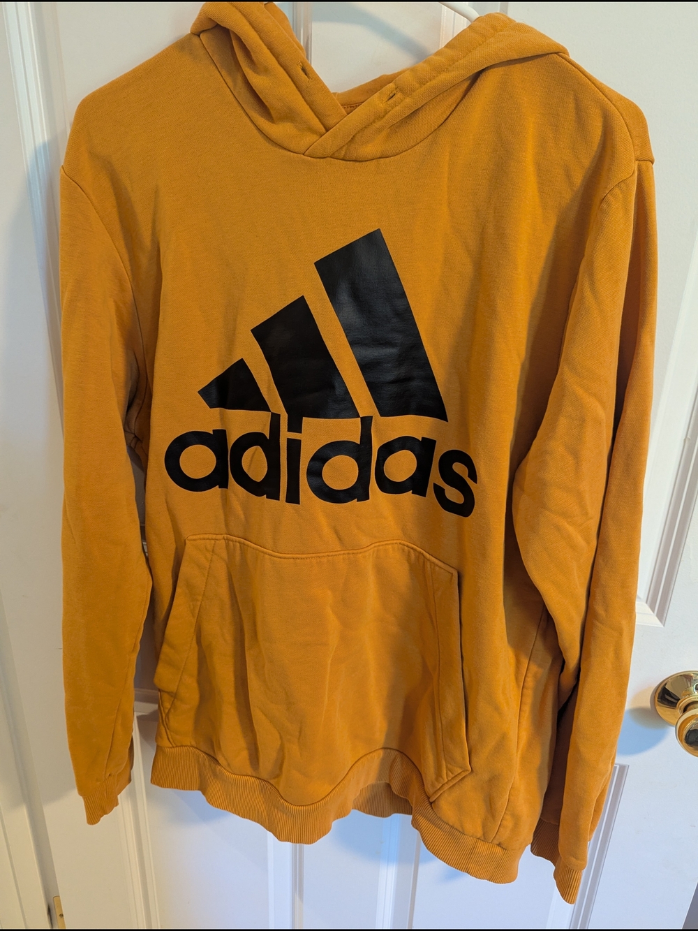 adidas Men’s Hoodie in Mustard Yellow with Black Logo Size L